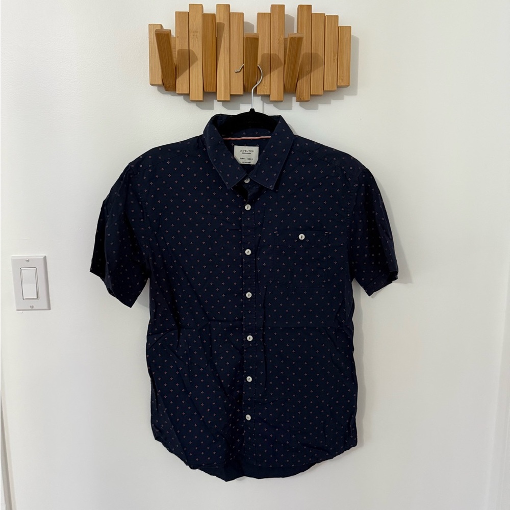 Level ten Men's Navy Blue Polka Dot Shirt
